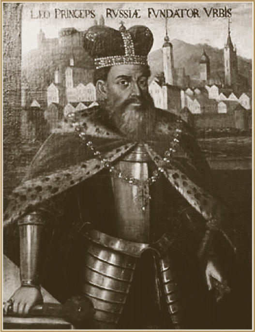 Князь Даниил Галицкий на фоне Львова. Портрет XVII в..gif